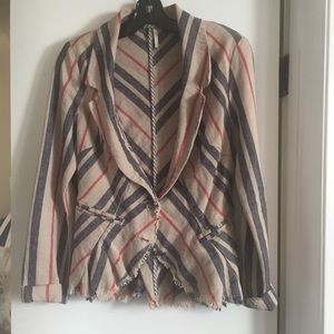Free People Striped Linen Peplum Jacket